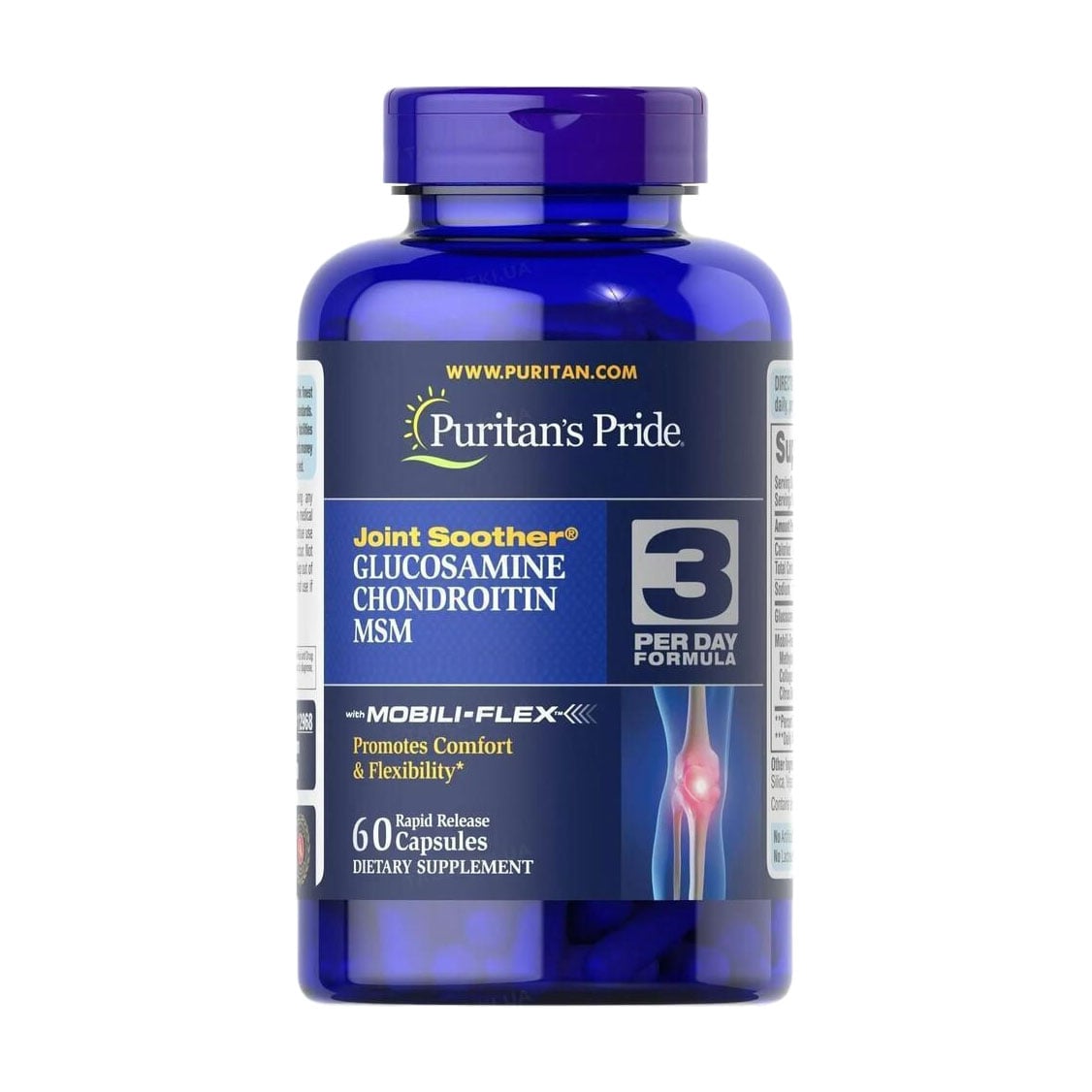 Глюкозамін, хондроїтин та МСМ Puritan's Pride Glucosamine Chondroitin MSM Double Strength, 60 капсул